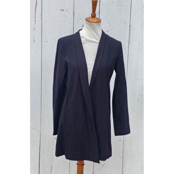 Eileen Fisher Washable Stretch Crepe Long Jacket Open Shawl Cardigan Sz M Black - Picture 3 of 9
